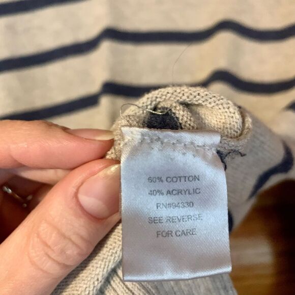 t/o Sweaters Lightweight Striped Blue and Beige Sweater Size Medium - Picture 7 of 7